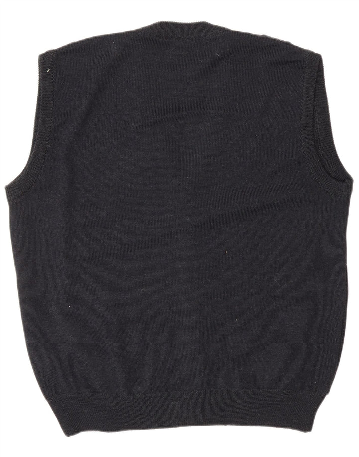 VINTAGE Ärmelloser Herren-Cardigan-Pullover IT 52 Large Grau Argyle/Diamant