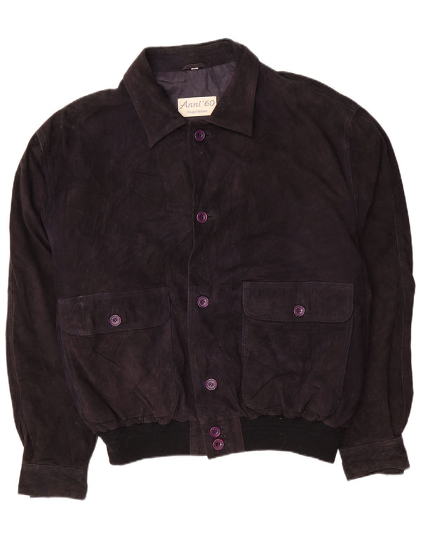 Vintage Herren Wildleder Bomberjacke IT 58 4XL Marineblaues Leder