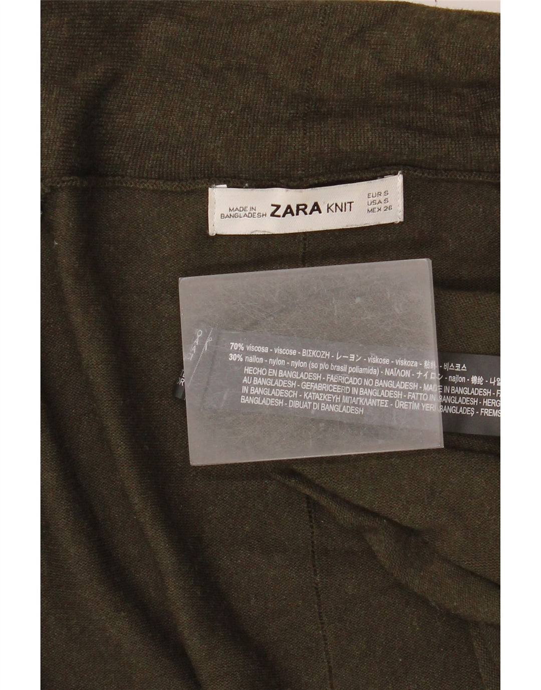 Offener Strickjackenpullover für Damen von ZARA, Gr. 10, klein, Khaki, Viskose
