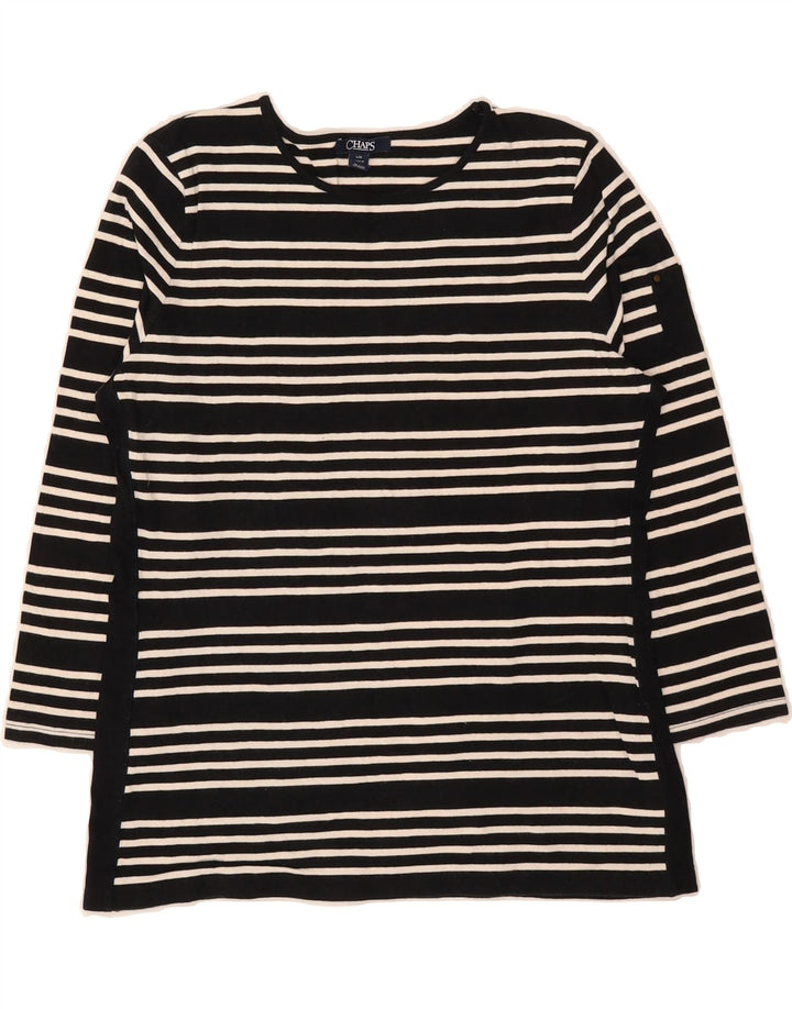 CHAPS Womens Top 3/4 Sleeve UK 14 Large Black Striped Cotton Vintage Chaps and Second-Hand Chaps from Messina Hembry 