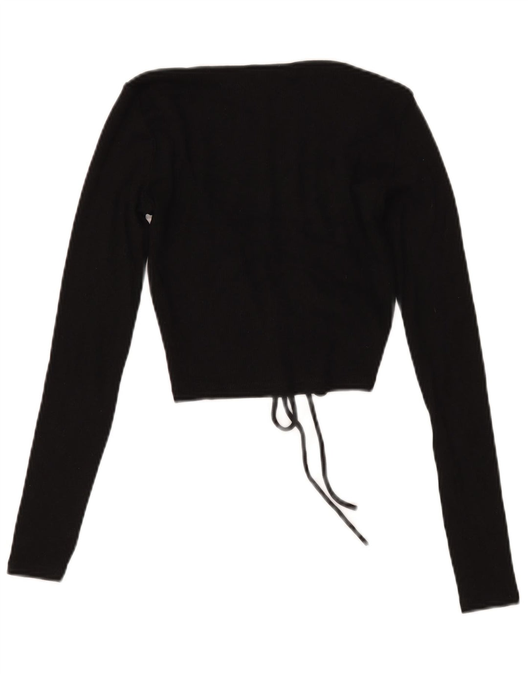Zara Damen Crop Front Tie Top Langarm UK 12 Medium Schwarz Baumwolle