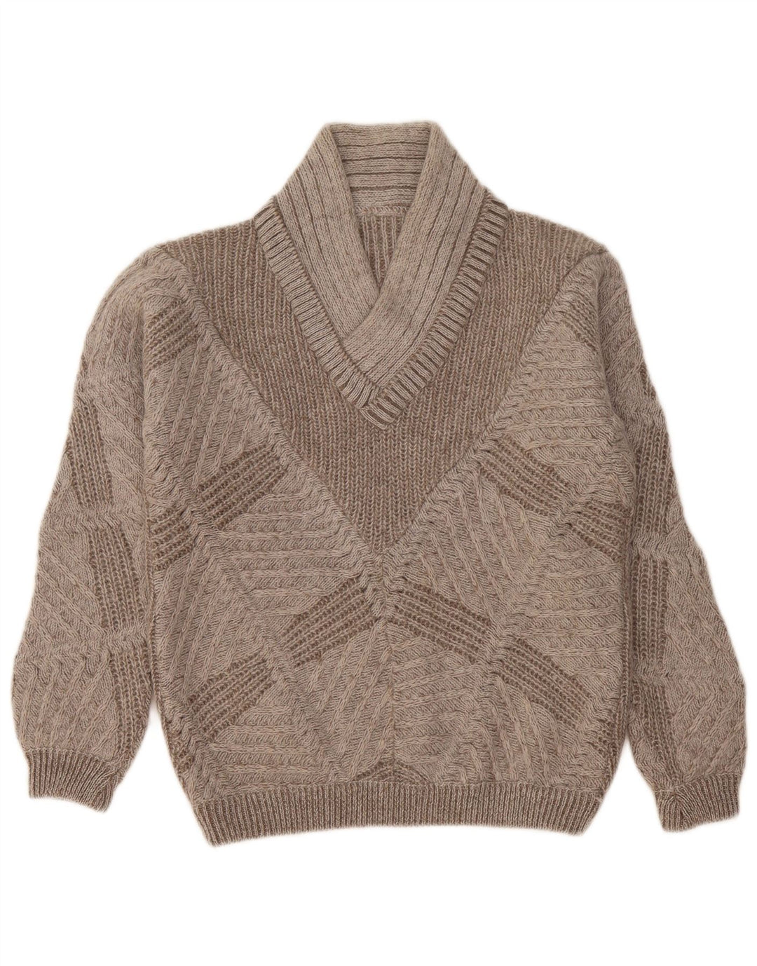 Vintage Damen V-Ausschnitt Pullover Pullover UK 14 Mittelgrau Geometrisch
