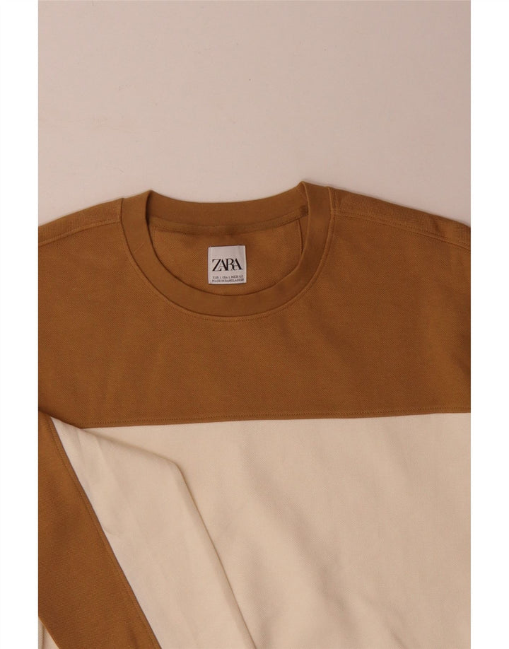 Zara Herren-Sweatshirt-Pullover, groß, mehrfarbig, Colourblock-Baumwolle