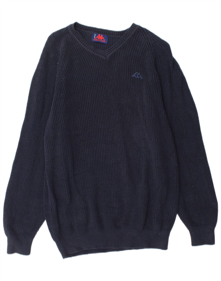 Kappa Herren-Pullover mit V-Ausschnitt aus mittelblauer Baumwolle