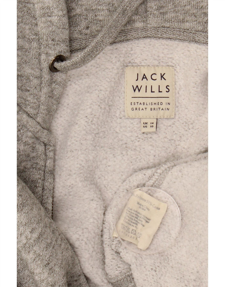 JACK WILLS Damen-Kapuzenpullover mit Reißverschluss, UK 14, großes grau geflecktes Polyester