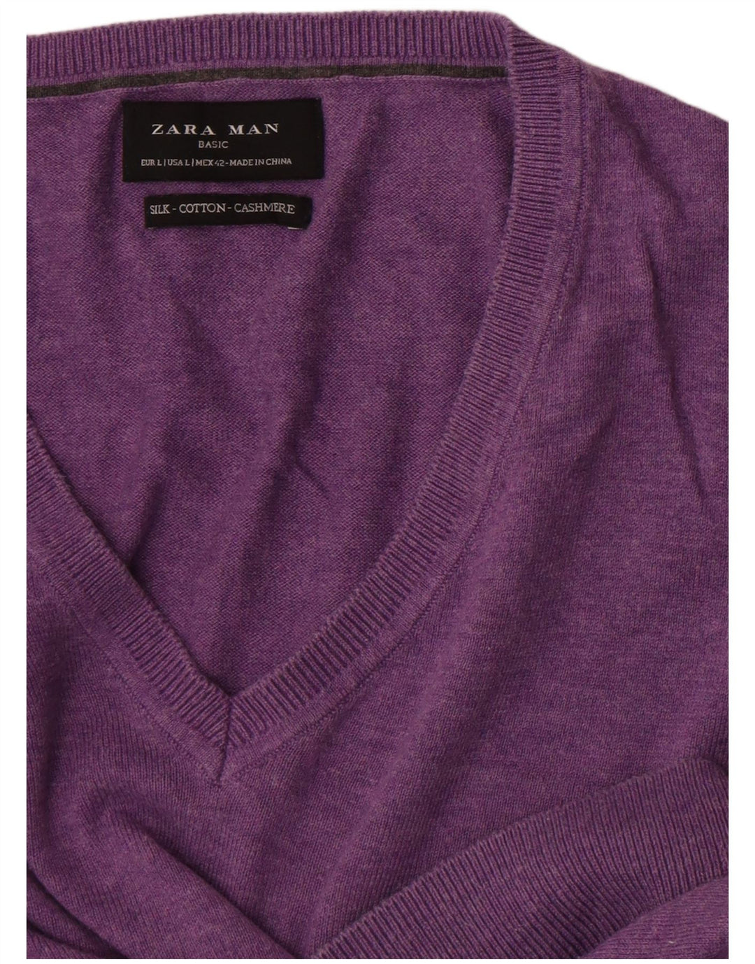 Zara Herren-Pullover mit V-Ausschnitt, Größe L, Lila, Baumwolle