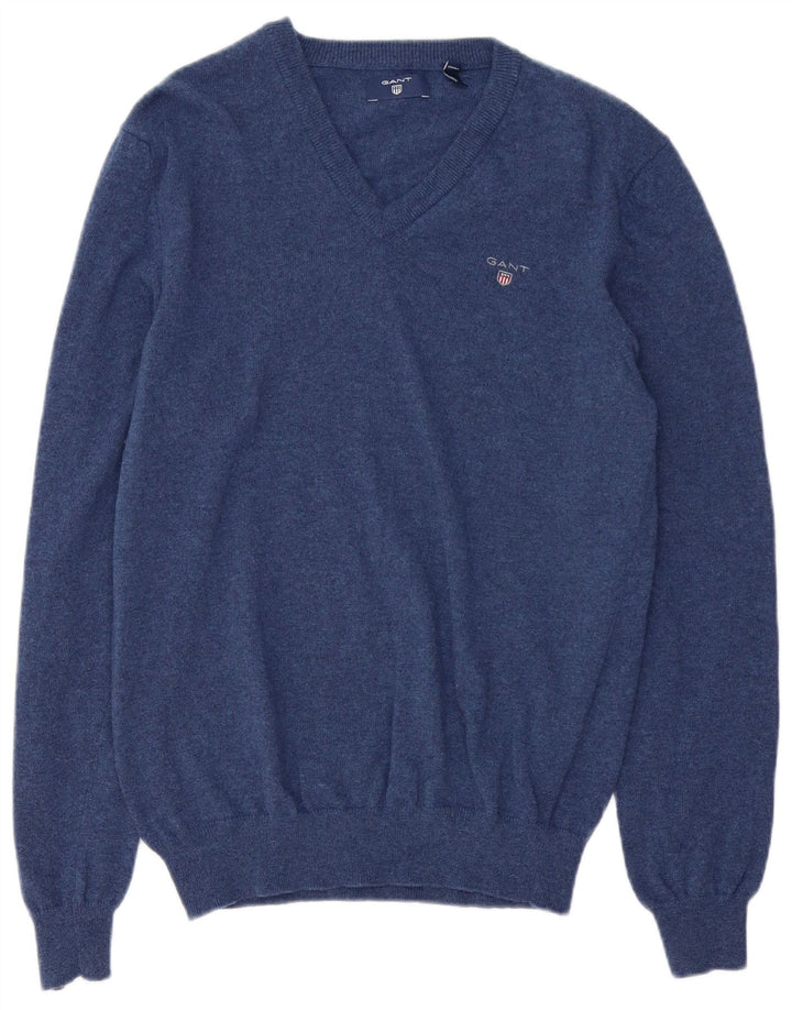 Gant Herren-Pullover mit V-Ausschnitt, groß, marineblaue Wolle