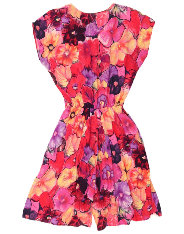 Vintage Damen Playsuit UK 12 Medium Pink Floral