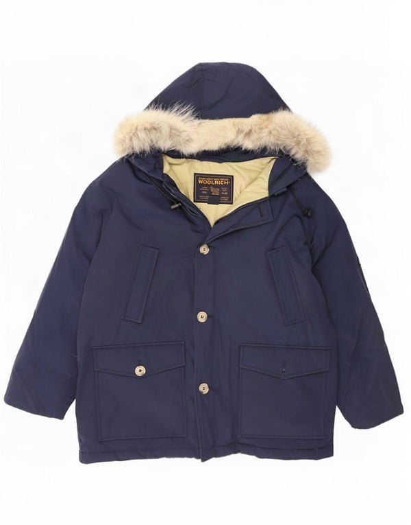 Woolrich wattierte Jacke mit Kapuze für Jungen, 11–12 Jahre, marineblaue Baumwolle