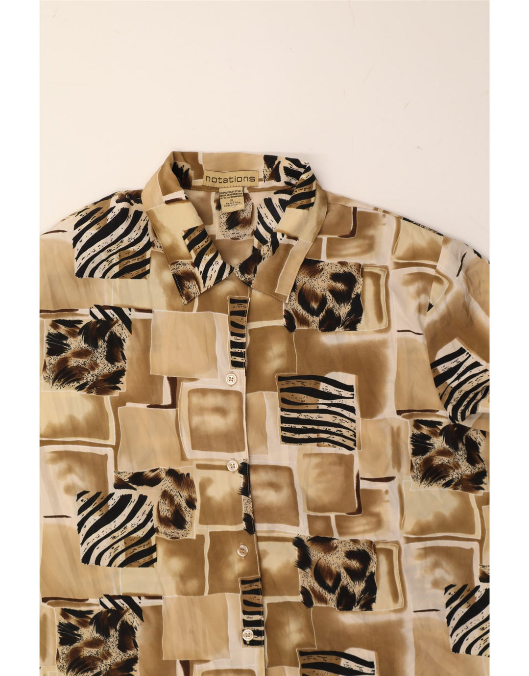 NOTATIONS Womens Short Sleeve Shirt UK 18 XL Brown Patchwork Polyester Vintage Notations and Second-Hand Notations from Messina Hembry 