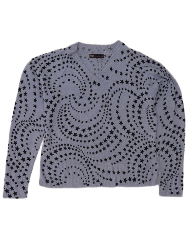Marks & Spencer Damen-Pullover mit abstraktem Muster und V-Ausschnitt, Gr. 12, Größe M
