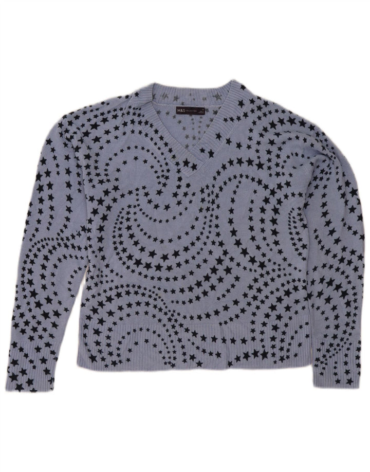 Marks & Spencer Damen-Pullover mit abstraktem Muster und V-Ausschnitt, Gr. 12, Größe M