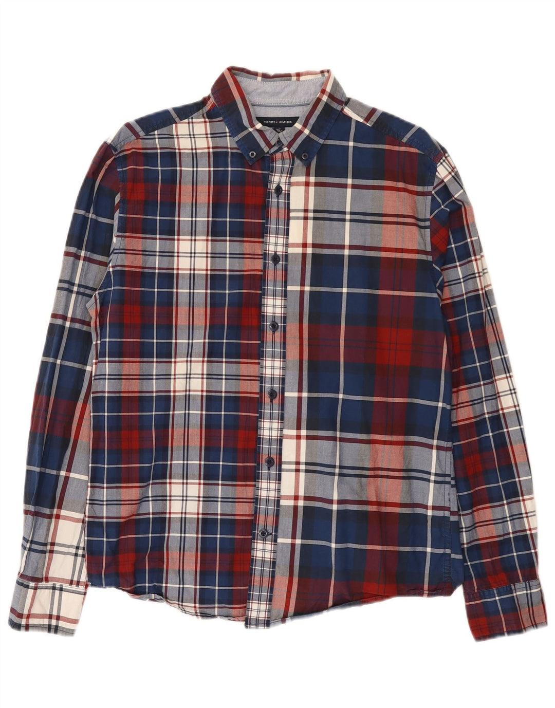 Tommy Hilfiger Herren-Hemd mit normaler Passform, mittelblaue karierte Baumwolle