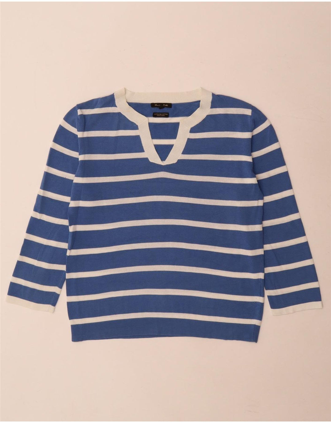 Massimo Dutti Damen-Pullover mit V-Ausschnitt, Gr. 10, klein, blau gestreift