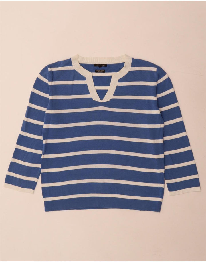 Massimo Dutti Damen-Pullover mit V-Ausschnitt, Gr. 10, klein, blau gestreift