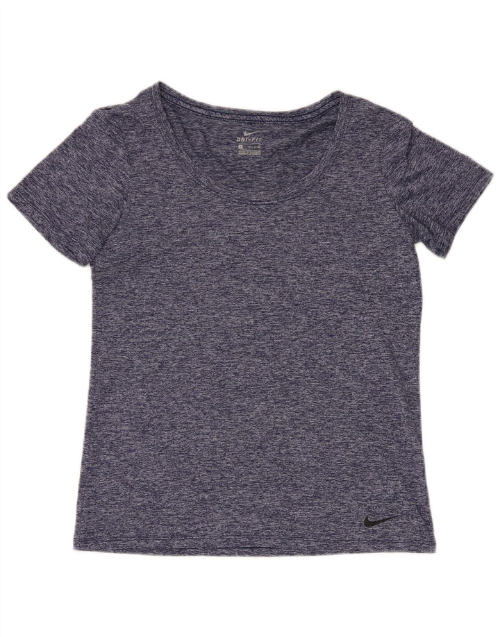 Nike Damen Dri Fit T-Shirt Top UK 10 Small Marineblau geflecktes Polyester