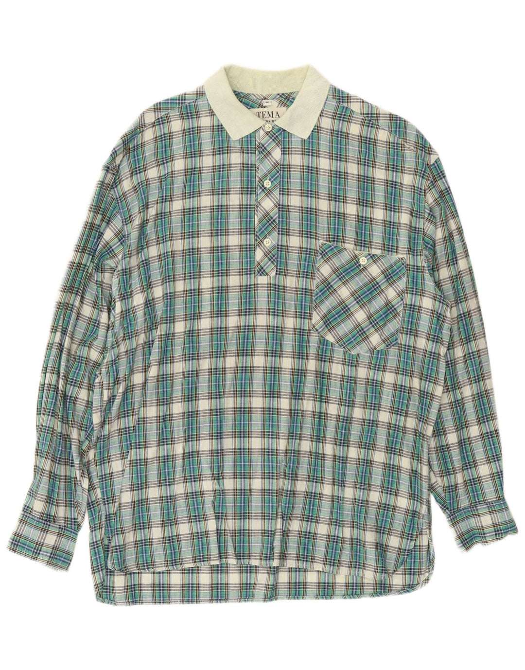Vintage Herren-Pullover-Hemd aus mittelgrüner Karo-Baumwolle