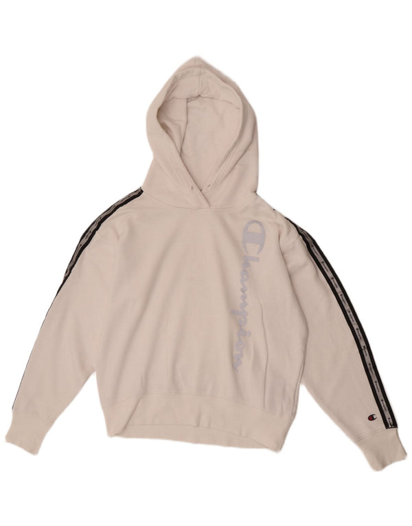 Champion Womens Graphic Hoodie Jumper UK 16 Large White Colourblock Cotton