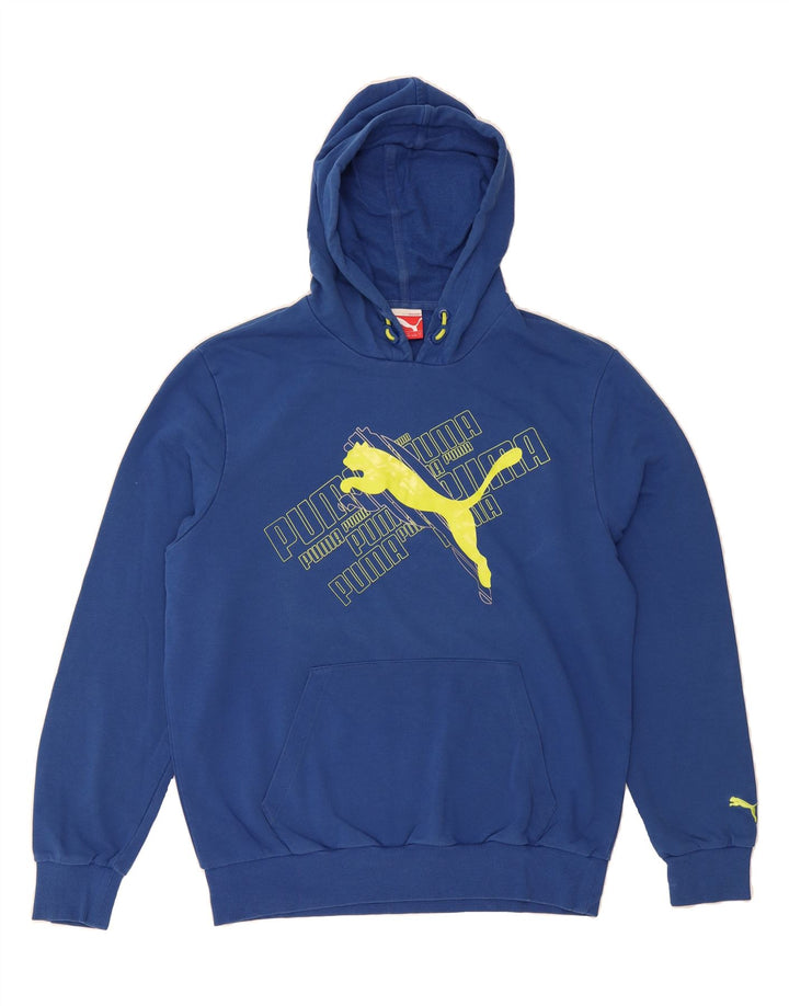 PUMA Mens Graphic Hoodie Jumper Large Blue Cotton Vintage Puma and Second-Hand Puma from Messina Hembry 