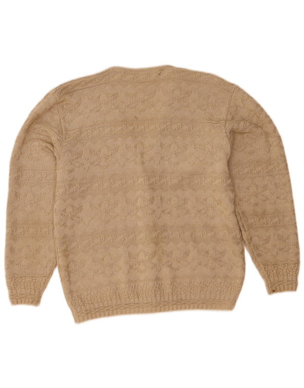 Vintage Damen Cardigan Pullover UK 12 Medium Beige Geometrisch Acryl