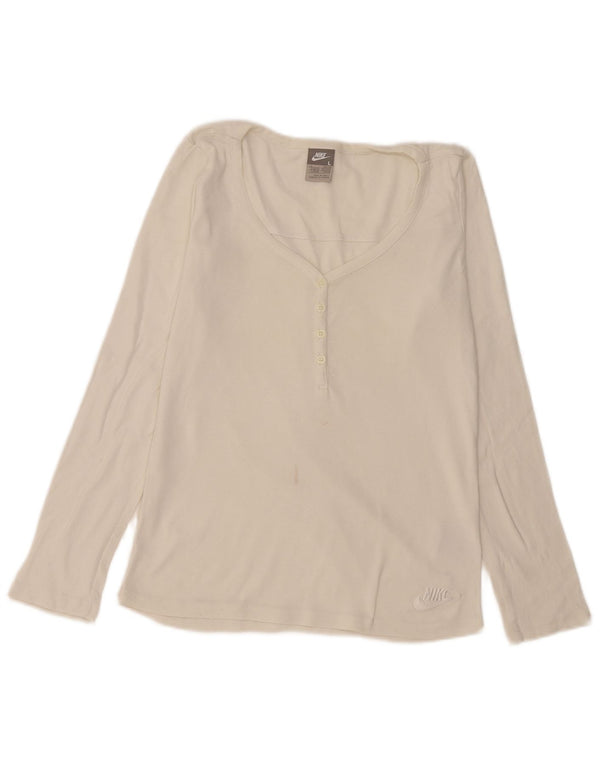 Nike Damen Top Langarm UK 14/16 Large Off White Cotton
