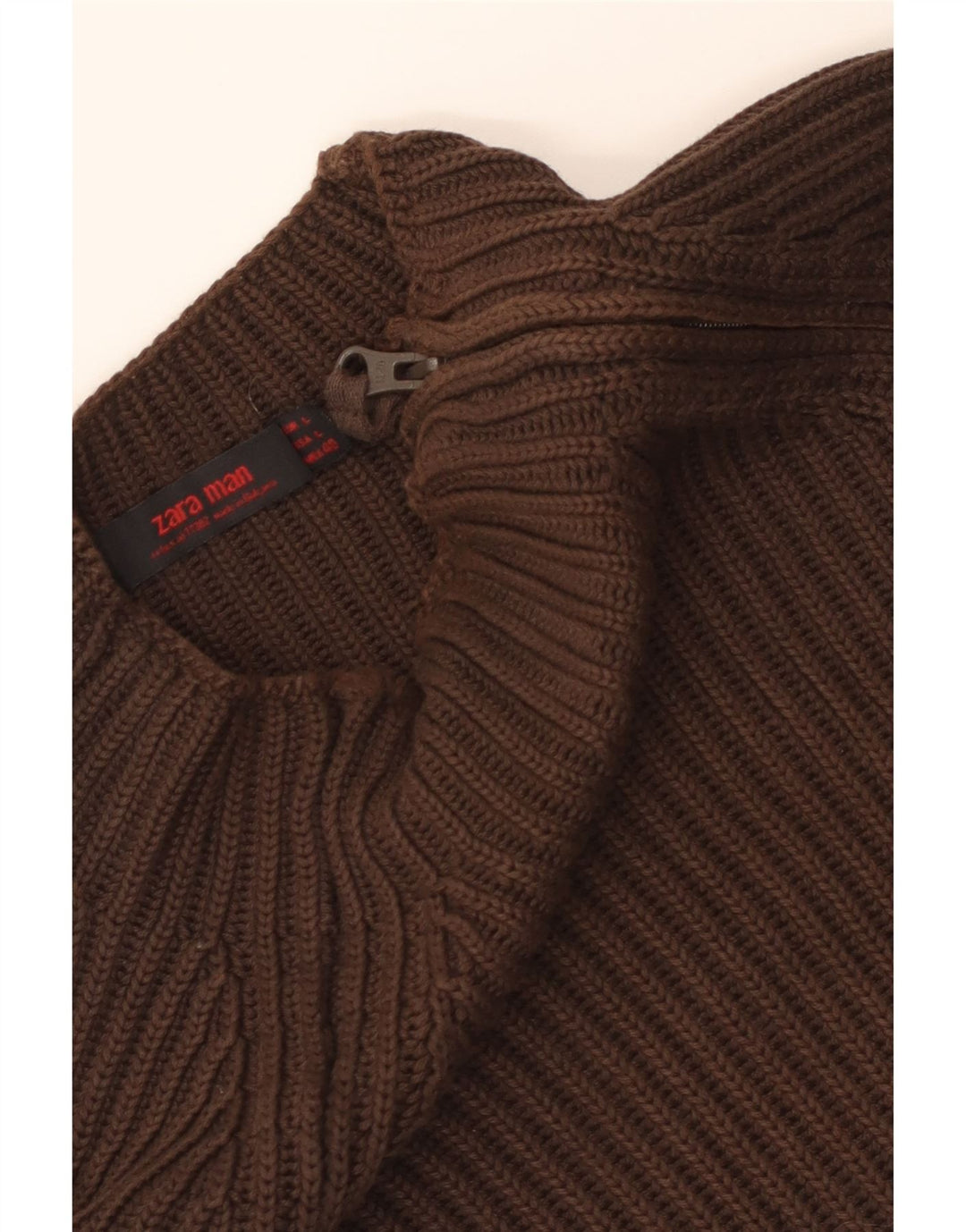 Zara Herren-Pullover mit Reißverschluss am Hals, Größe L, Braun