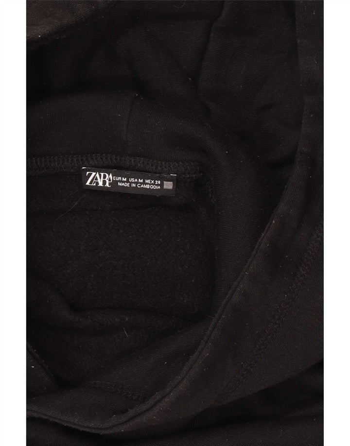 Zara Damen Crop Hoodie Pullover UK 14 Medium Schwarz
