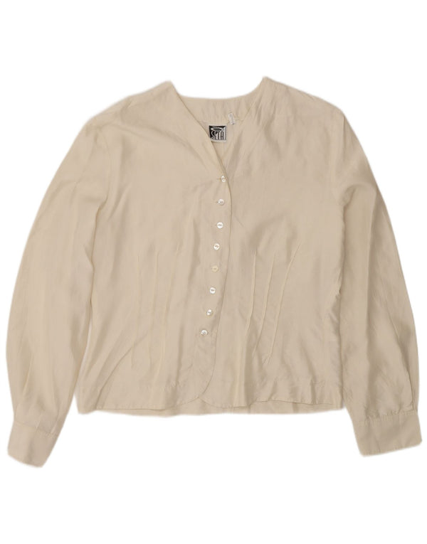 Vintage Damen Hemdbluse UK 14 Medium Off White Silk