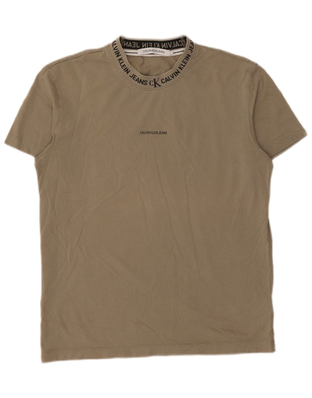 CALVIN KLEIN JEANS Herren Grafik T-Shirt Top Small Khaki Baumwolle