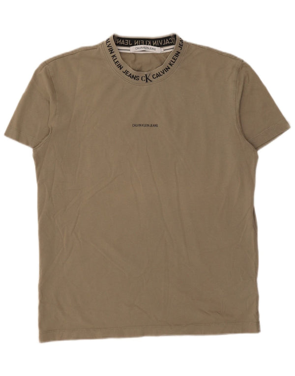 CALVIN KLEIN JEANS Herren Grafik T-Shirt Top Small Khaki Baumwolle
