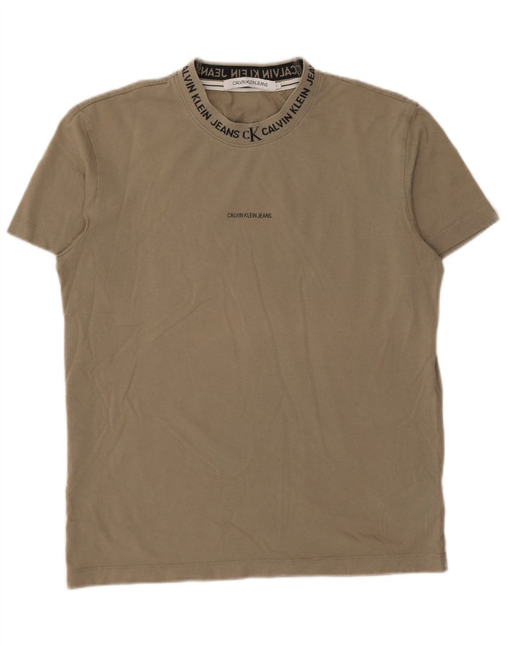 CALVIN KLEIN JEANS Herren Grafik T-Shirt Top Small Khaki Baumwolle