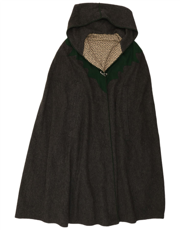 Vintage Damen Cape-Mantel mit Kapuze, Einheitsgröße, Grau