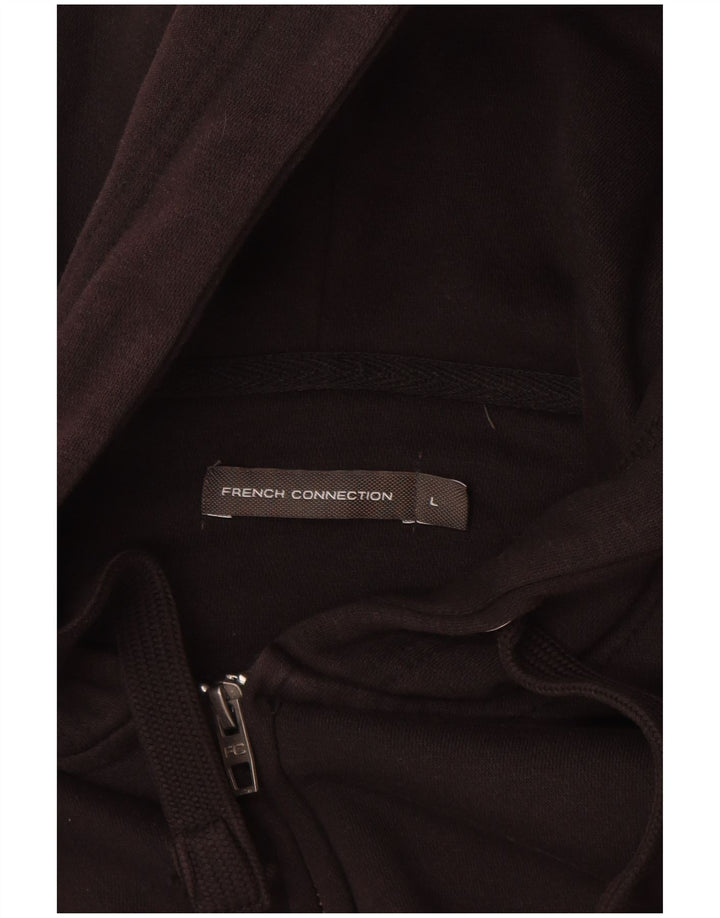 French Connection Herren-Kapuzenpullover mit Reißverschluss, groß, aus schwarzer Baumwolle