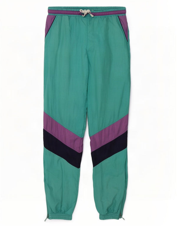 Vintage Boys Tracksuit Trousers Joggers 15-16 Years Green Colourblock Nylon
