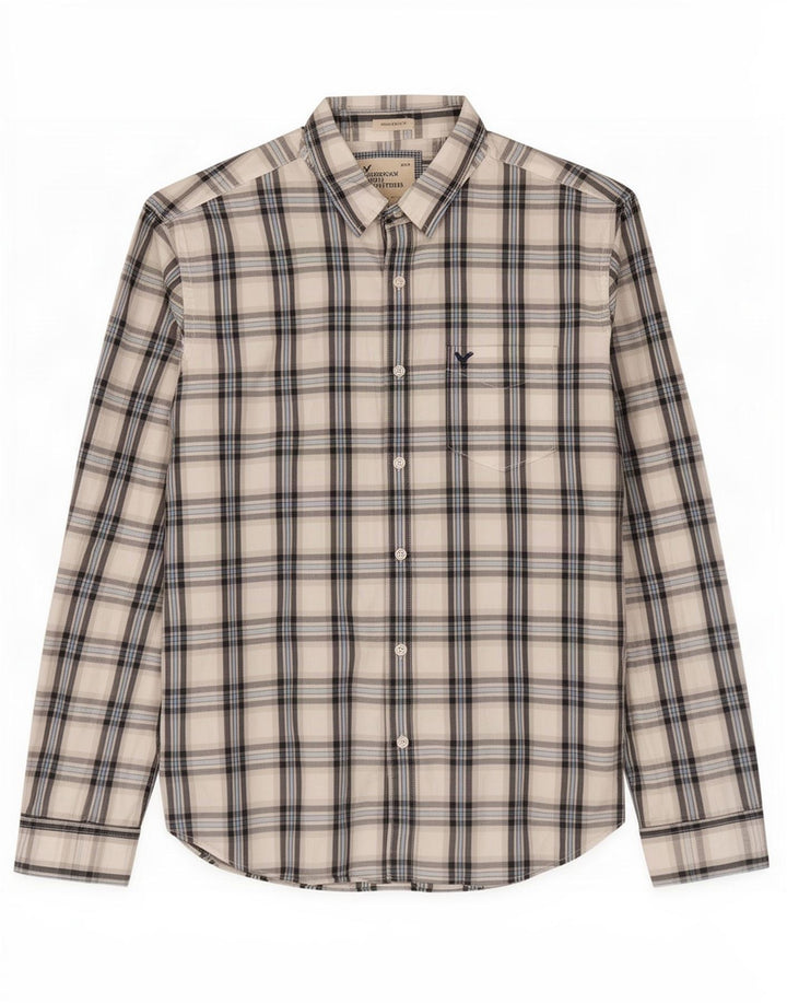 American Eagle Herren-Hemd mit sportlicher Passform, XL, weiß kariert, Baumwolle