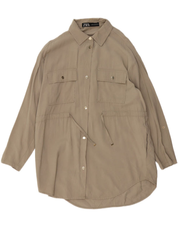 Zara Womens Oversized Shirt Dress UK 14 Medium Beige Viscose