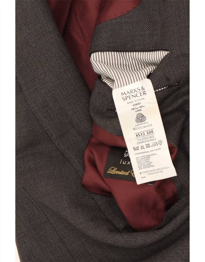 Marks & Spencer Herren-Blazer, lang, mit 2 Knöpfen, UK 42, Größe L, graue Wolle
