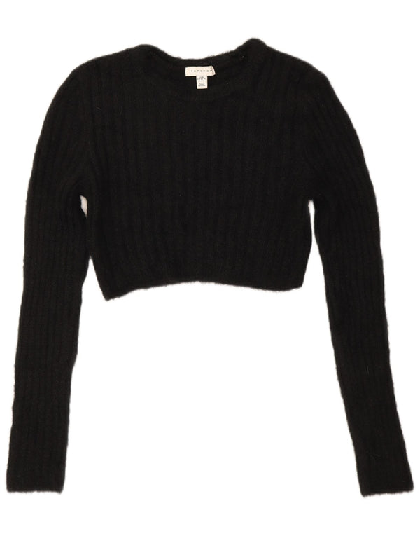 Topshop Damen-Pullover mit bauchfreiem U-Boot-Ausschnitt, Gr. 12, mittelschwarz, Polyamid