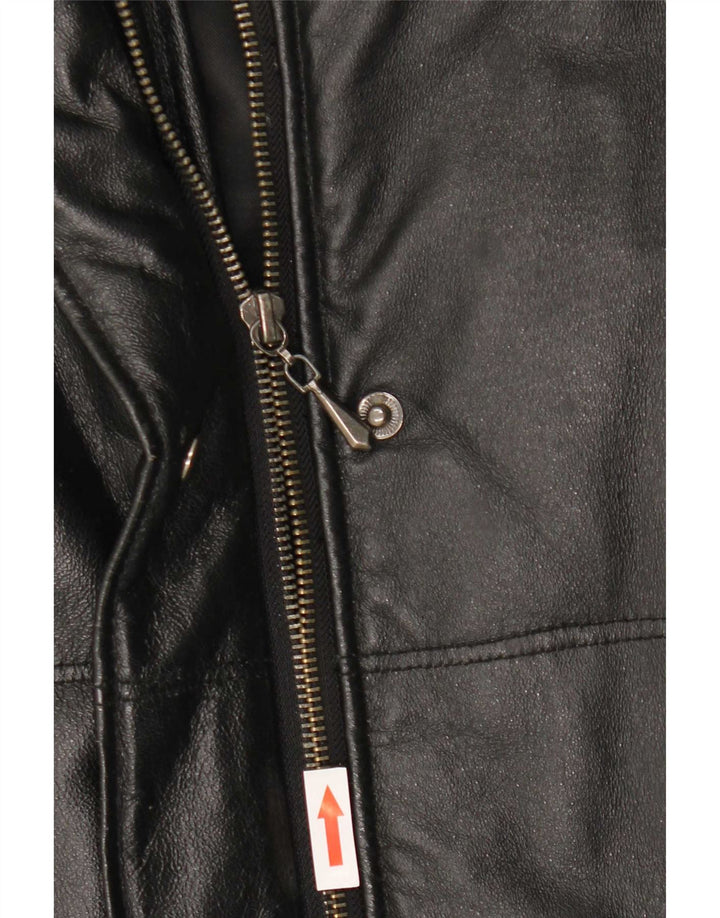 Privilegi Damen Ledermantel mit Kapuze IT 46 Large Schwarz