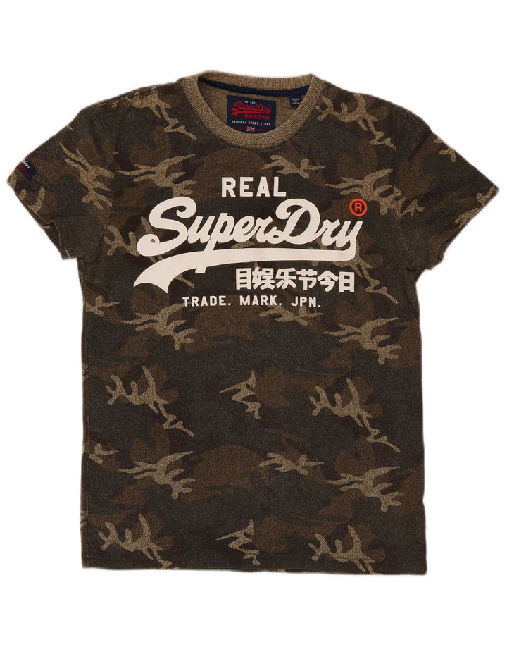 Superdry Herren-T-Shirt mit grafischem Motiv, Größe S, grün, Camouflage-Baumwolle