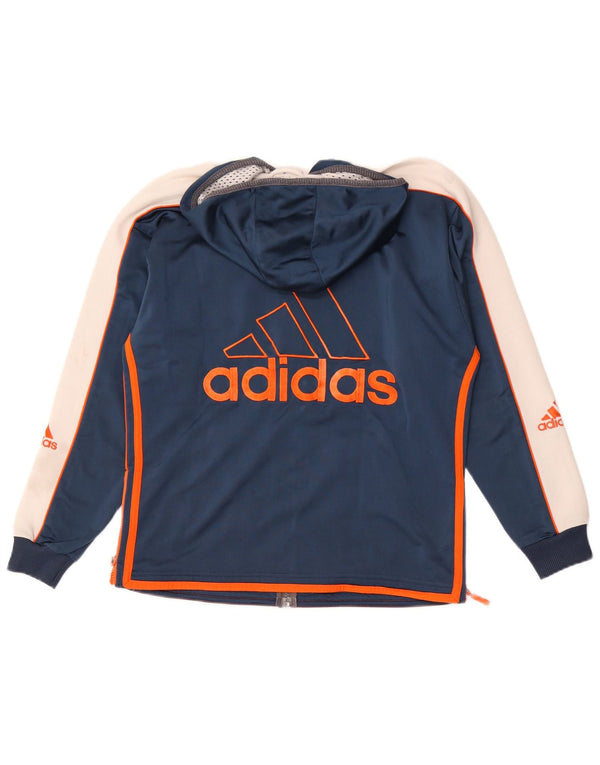 Adidas Jungen-Trainingsanzug mit Kapuze, Top-Jacke, 13–14 Jahre, blaues Farbblockdesign