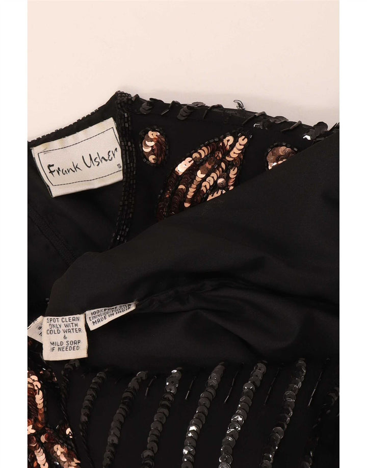 Frank Usher Damen-Abendblusenoberteil, UK 10, Größe S, schwarze Paisley-Seide
