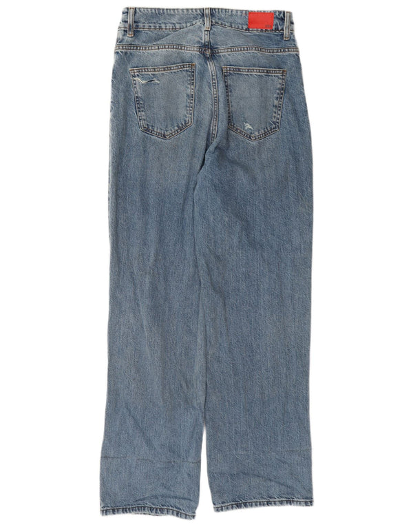 Zara Damen High Waist Distressed Straight Jeans EU 40 Mittel W30 L31 Blau