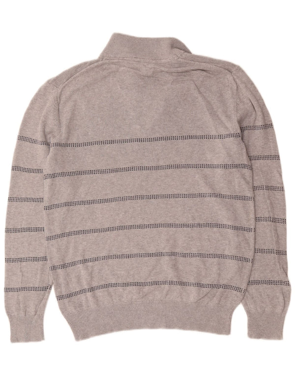 Crew Clothing Mens Zip Neck Jumper Sweater Medium Grey Striped Cotton