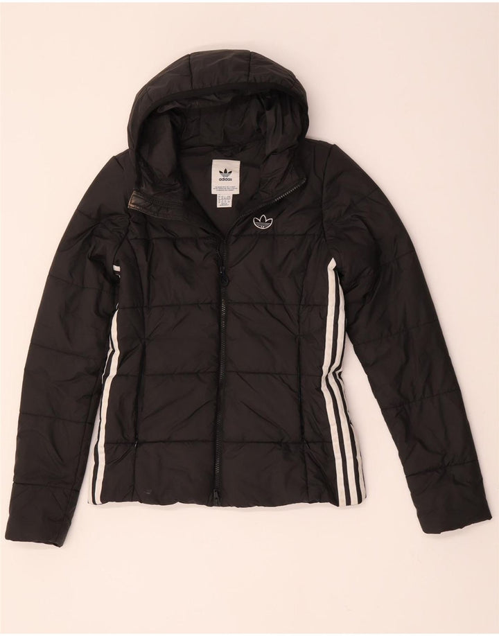 Adidas Wattierte Damenjacke mit Kapuze UK 6 XS Schwarz Polyester