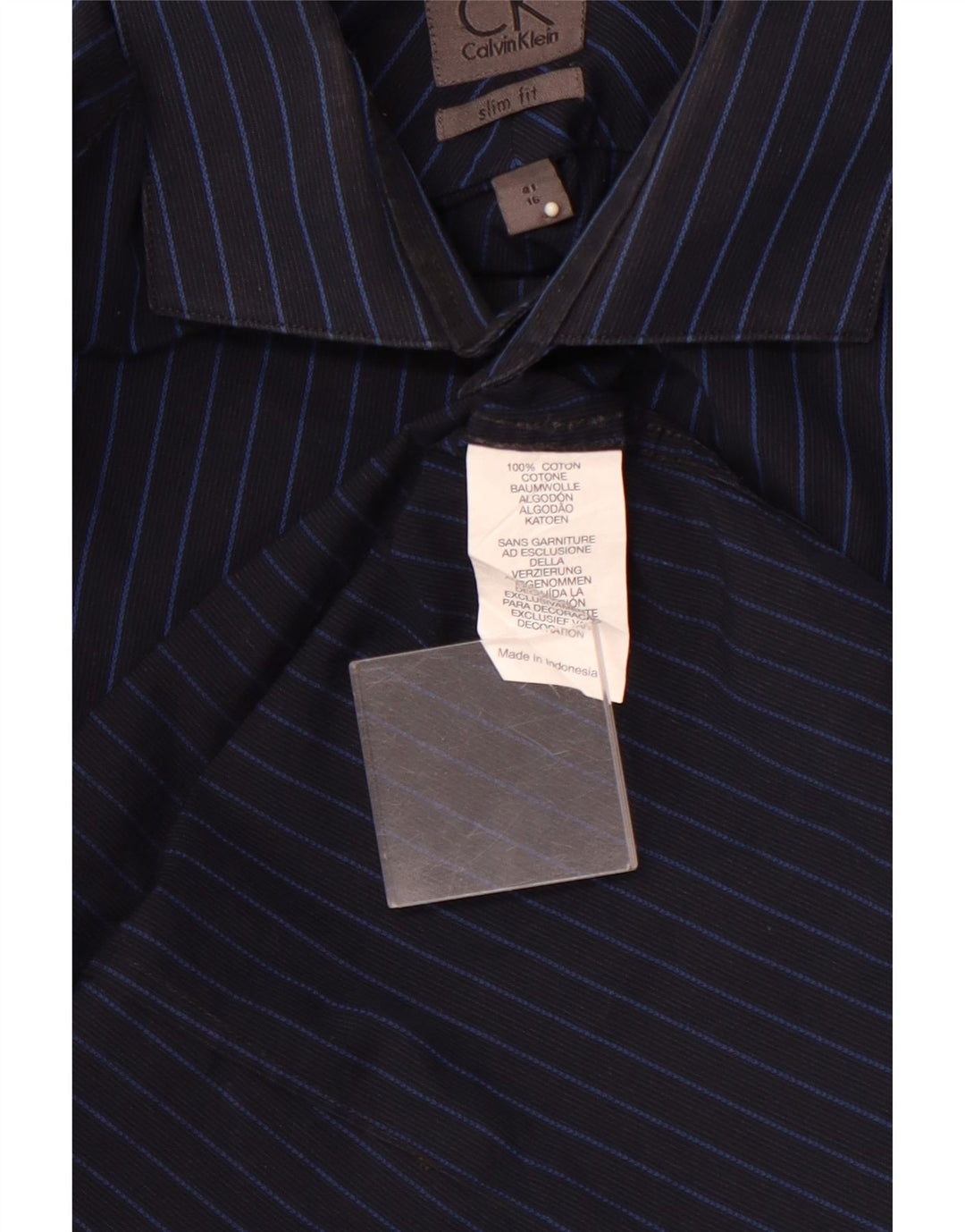 CALVIN KLEIN Herren Slim Fit Hemd Größe 16 41 Große marineblau gestreifte Baumwolle
