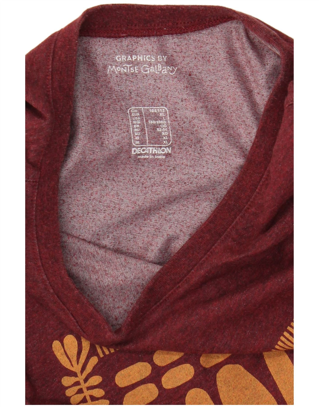 Decathlon Herren T-Shirt mit Grafik, Größe L, Burgunderrot
