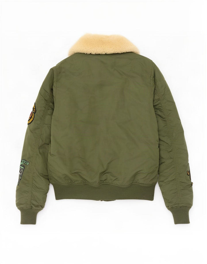 Alpha Industries Damen Bomberjacke mit Grafik, UK 6 XS, grünes Nylon