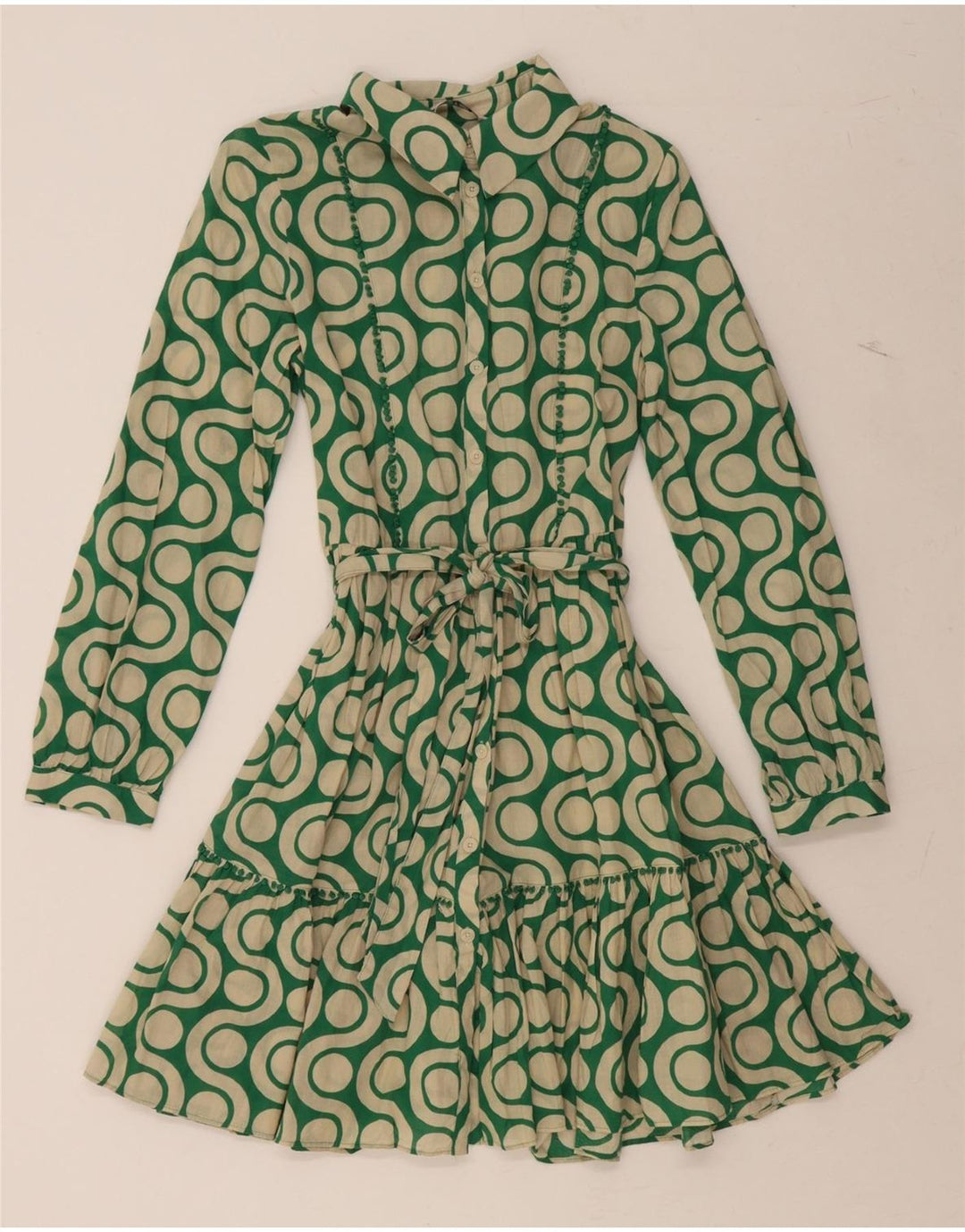 ZARA Womens Abstract Pattern Shirt Dress UK 6 XS Green Vintage Zara and Second-Hand Zara from Messina Hembry 