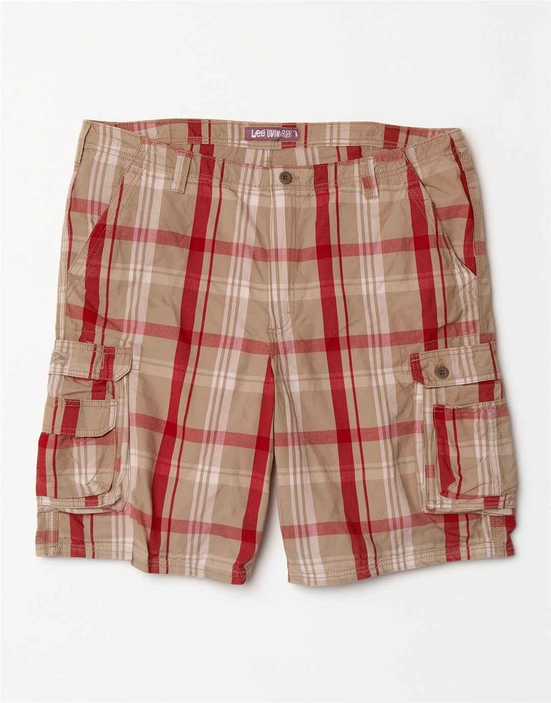 Lee Herren Cargoshorts W42 2XL Grau karierte Baumwolle